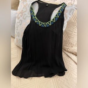 Aqua sheer black racerback top Sz S